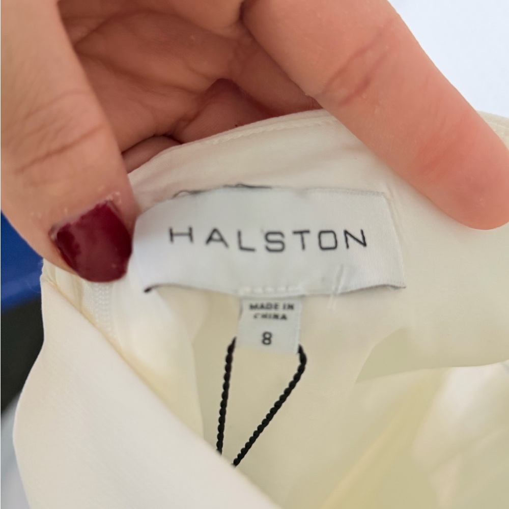 Halston Kailey Halter White V-Neck Backless Cutout Midi Dress Sleevless NWT | 8 - Picture 9 of 10